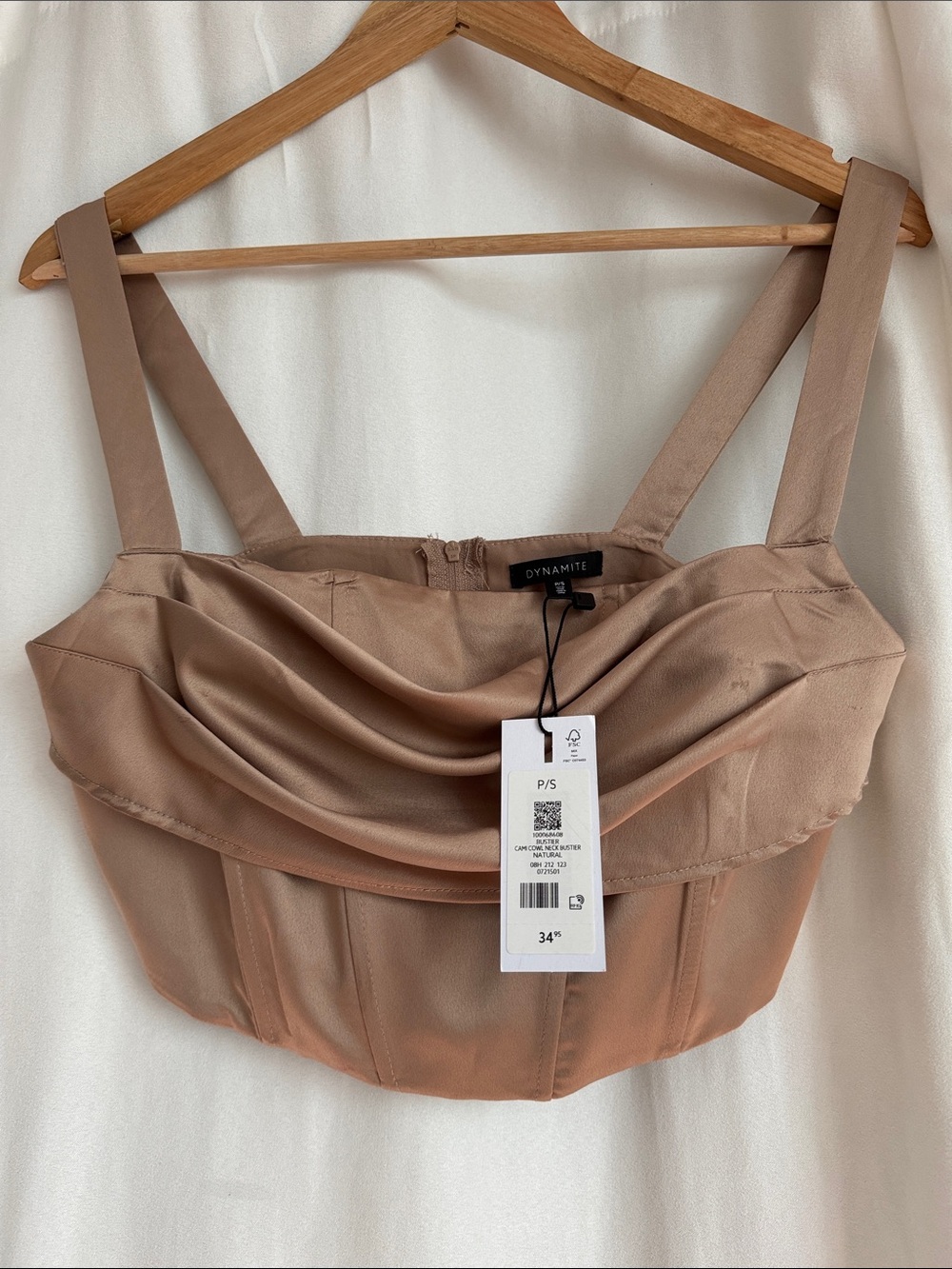 Dynamite Satin Cowl Crop Top in Blush Taupe